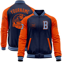 Charger l&#39;image dans la galerie, Custom Navy Orange-Light Blue Bomber Varsity Letterman Two Tone Zipper Jacket
