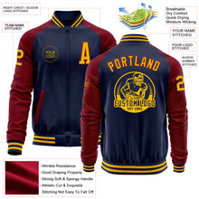 Laden Sie das Bild in den Galerie-Viewer, Custom Navy Gold-Crimson Bomber Varsity Letterman Two Tone Zipper Jacket
