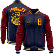 Laden Sie das Bild in den Galerie-Viewer, Custom Navy Gold-Crimson Bomber Varsity Letterman Two Tone Zipper Jacket
