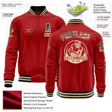 Загрузить изображение в средство просмотра галереи, Custom Red Vintage USA Flag Cream-Black Bomber Varsity Letterman Zipper Jacket
