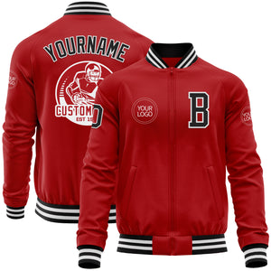 Custom Red Black-White Bomber Varsity Letterman Zipper Jacket