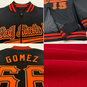 Custom Red Black Bomber Varsity Letterman Zipper Jacket