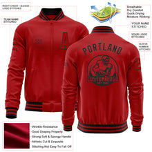 Load image into Gallery viewer, Custom Red Black Bomber Varsity Letterman Zipper Jacket
