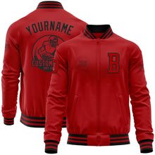 Load image into Gallery viewer, Custom Red Black Bomber Varsity Letterman Zipper Jacket
