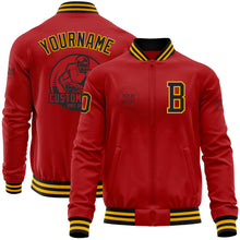 Charger l&#39;image dans la galerie, Custom Red Black-Gold Bomber Varsity Letterman Zipper Jacket
