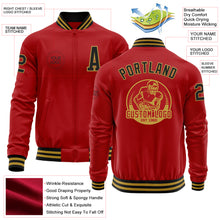 Load image into Gallery viewer, Custom Red Black-Old Gold Bomber Varsity Letterman Zipper Jacket
