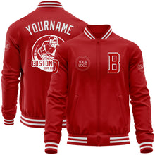 Laden Sie das Bild in den Galerie-Viewer, Custom Red White Bomber Varsity Letterman Zipper Jacket
