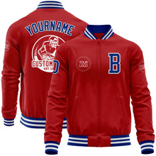 Load image into Gallery viewer, Custom Red Royal-White Bomber Varsity Letterman Zipper Jacket
