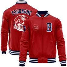 Load image into Gallery viewer, Custom Red Navy-White Bomber Varsity Letterman Zipper Jacket
