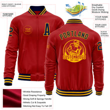 Load image into Gallery viewer, Custom Red Navy-Gold Bomber Varsity Letterman Zipper Jacket
