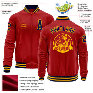 Custom Red Navy-Gold Bomber Varsity Letterman Zipper Jacket