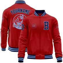 Загрузить изображение в средство просмотра галереи, Custom Red Navy-Light Blue Bomber Varsity Letterman Zipper Jacket
