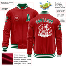 Load image into Gallery viewer, Custom Red Kelly Green-White Bomber Varsity Letterman Zipper Jacket
