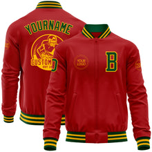 Load image into Gallery viewer, Custom Red Green-Gold Bomber Varsity Letterman Zipper Jacket
