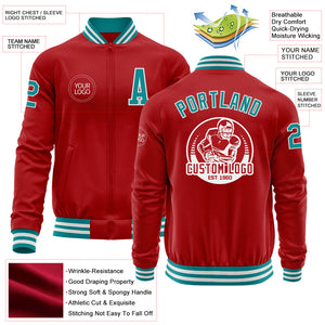 Custom Red Teal-White Bomber Varsity Letterman Zipper Jacket