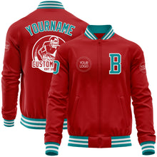 Загрузить изображение в средство просмотра галереи, Custom Red Teal-White Bomber Varsity Letterman Zipper Jacket
