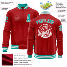 Load image into Gallery viewer, Custom Red Aqua-White Bomber Varsity Letterman Zipper Jacket
