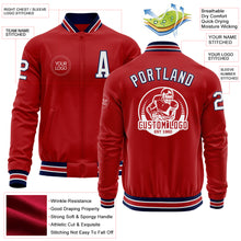 Laden Sie das Bild in den Galerie-Viewer, Custom Red White-Navy Bomber Varsity Letterman Zipper Jacket
