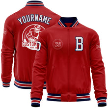 Laden Sie das Bild in den Galerie-Viewer, Custom Red White-Navy Bomber Varsity Letterman Zipper Jacket
