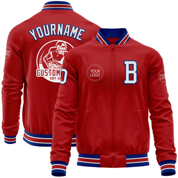 Custom Red White-Royal Bomber Varsity Letterman Zipper Jacket