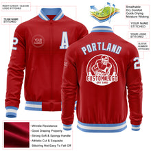 Load image into Gallery viewer, Custom Red White-Light Blue Bomber Varsity Letterman Zipper Jacket
