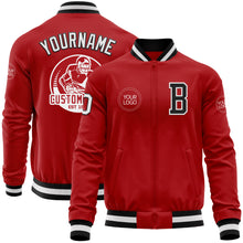 Laden Sie das Bild in den Galerie-Viewer, Custom Red White-Black Bomber Varsity Letterman Zipper Jacket
