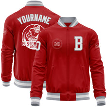 Load image into Gallery viewer, Custom Red White-Gray Bomber Varsity Letterman Zipper Jacket
