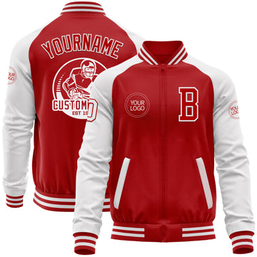 Custom Red White Bomber Varsity Letterman Two Tone Zipper Jacket