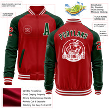 Load image into Gallery viewer, Custom Red Green-White Bomber Varsity Letterman Two Tone Zipper Jacket
