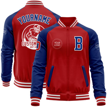 Custom Red Royal-White Bomber Varsity Letterman Two Tone Zipper Jacket