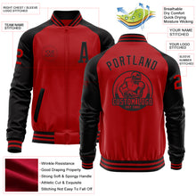 Load image into Gallery viewer, Custom Red Black Bomber Varsity Letterman Two Tone Zipper Jacket
