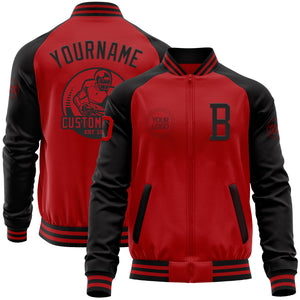 Custom Red Black Bomber Varsity Letterman Two Tone Zipper Jacket