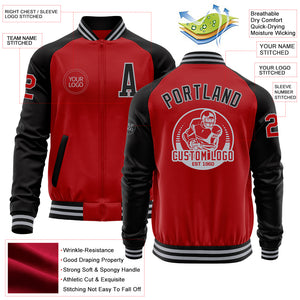 Custom Red Black-Gray Bomber Varsity Letterman Two Tone Zipper Jacket