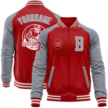 Загрузить изображение в средство просмотра галереи, Custom Red Gray-White Bomber Varsity Letterman Two Tone Zipper Jacket
