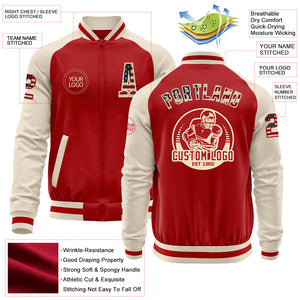 Custom Red Vintage USA Flag-Cream Bomber Varsity Letterman Two Tone Zipper Jacket