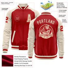 Load image into Gallery viewer, Custom Red Cream Bomber Varsity Letterman Two Tone Zipper Jacket
