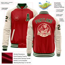 Charger l&#39;image dans la galerie, Custom Red Green-Cream Bomber Varsity Letterman Two Tone Zipper Jacket
