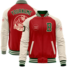 Charger l&#39;image dans la galerie, Custom Red Green-Cream Bomber Varsity Letterman Two Tone Zipper Jacket
