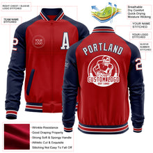 Load image into Gallery viewer, Custom Red White-Navy Bomber Varsity Letterman Two Tone Zipper Jacket
