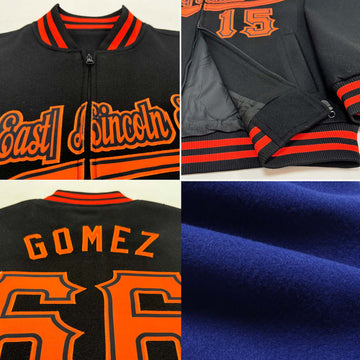 Custom Royal Black-Cream Bomber Varsity Letterman Zipper Jacket