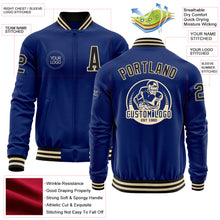 Laden Sie das Bild in den Galerie-Viewer, Custom Royal Black-Cream Bomber Varsity Letterman Zipper Jacket
