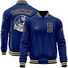 Laden Sie das Bild in den Galerie-Viewer, Custom Royal Black-Cream Bomber Varsity Letterman Zipper Jacket
