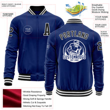 Laden Sie das Bild in den Galerie-Viewer, Custom Royal Black-White Bomber Varsity Letterman Zipper Jacket
