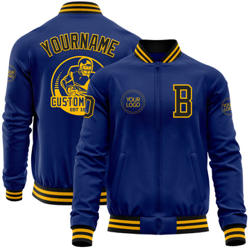 Custom Royal Black-Gold Bomber Varsity Letterman Zipper Jacket