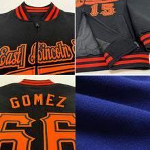 Загрузить изображение в средство просмотра галереи, Custom Royal Black-Orange Bomber Varsity Letterman Zipper Jacket
