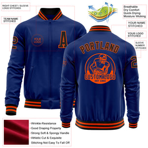 Custom Royal Black-Orange Bomber Varsity Letterman Zipper Jacket