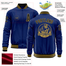 Загрузить изображение в средство просмотра галереи, Custom Royal Black-Old Gold Bomber Varsity Letterman Zipper Jacket
