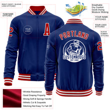 Laden Sie das Bild in den Galerie-Viewer, Custom Royal Red-White Bomber Varsity Letterman Zipper Jacket
