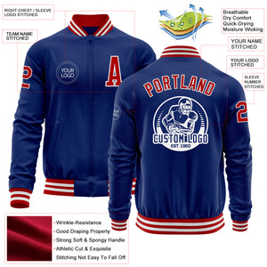 Custom Royal Red-White Bomber Varsity Letterman Zipper Jacket