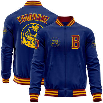 Custom Royal Crimson-Gold Bomber Varsity Letterman Zipper Jacket